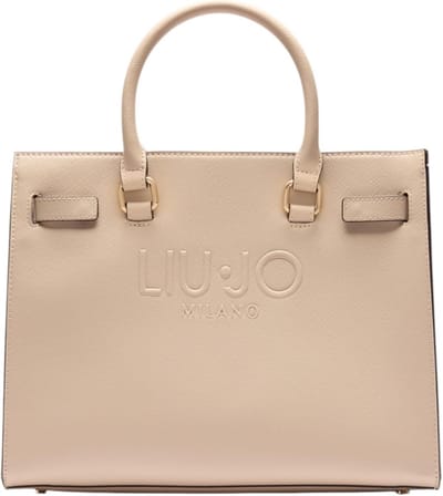 Dames Handtas - Schoudertas Tas - Dagelijks Gebruik - Embossed Logo - 32 cm Breed - Licht Beige