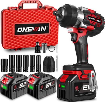 ONEVAN Accu Slagmoersleutel - 2800Nm - 21V Borstelloze Slagmoersleutel - met 2× 6.0 Ah Accu’s & 6x Doppen - Slagschroevendraaier - voor zware projecten