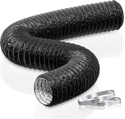 100mm Afvoerslang - 6m Flexibel PVC Aluminium Geluidsgeïsoleerd - Ventilatieslang voor Droger, Mobiele Airco, Groeitent - Zwart - 1 Stuk