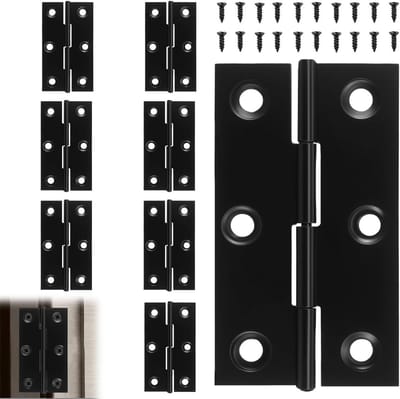 Set van 8 RVS Scharnieren, Opvouwbaar, 66 mm x 37 mm, Deurscharnier, Zwart, Inclusief 48 Schroeven, Geschikt voor Zware Belastingen, Ideaal voor Houten Deuren en Meubels