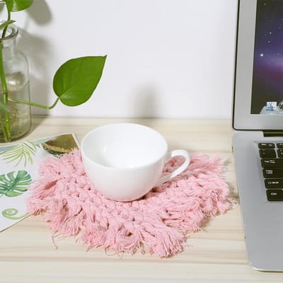 Huishoudelijke Keuken Katoenen Koffiekop Onderzetter met Kwastje Hittebestendige Pad Placemat Decoratie(Roze Hartvormig) roze