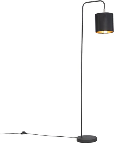 QAZQA Lofty Vloerlamp met lampenkap - 1 lichts - H 1405 mm - Zwart