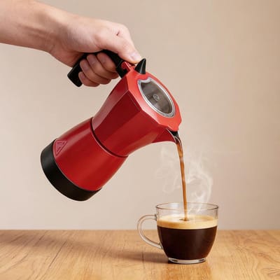 Elektrische espressopot - Mokkakan koffiezetter - Koffie zetten thuis - Snel en aromatisch - 6 kopjes 300 ml - Rood