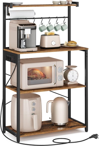 VASAGLE - Kruidenrek - Staande Rek met 4 Niveaus - Keukenrek met Oplaadstation - 8 Haken