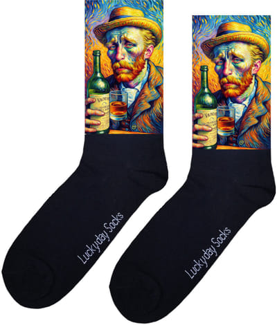 Kunstsokken van Gogh - Whiskey sokken - Portret sokken - Kunst sokken - Schilderij sokken - Opkikker Cadeau - Verjaardag cadeau - Vrolijke sokken - Grappige cadeau - Onesize