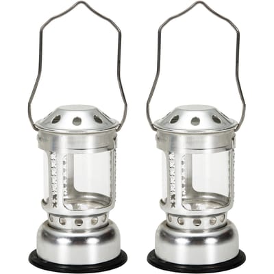 Draagbare kaarslantaarn nachtvissen hangend buiten kamperen aluminium kaarslamp 2PCS zilver