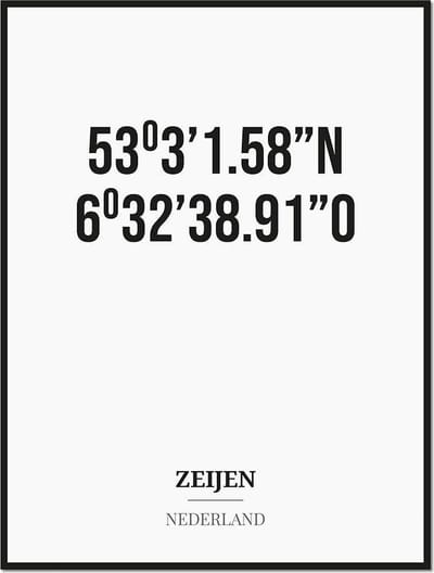 Poster/kaart ZEIJEN met coördinaten