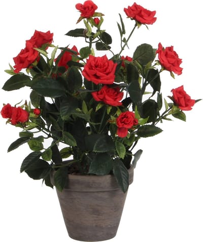 Mica Decorations Kunstplant - rozen - rood - in grijze pot - 33 cm
