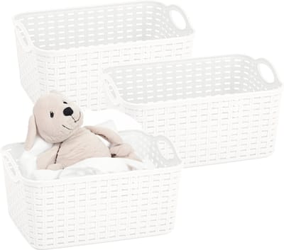 Plasticforte opbergmandje/kastmandje - 3x - 12 liter - wit - kunststof - 33 x 24 x 21 cm - nestbaar