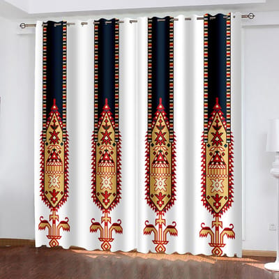 Ethiopisch traditioneel patroongordijn, verticaal frame geometrisch ontwerp geïnspireerd door eeuwige cultuur zonweringgordijnen 2 stuks 100W130H(CM)40x51in&Grommet Top