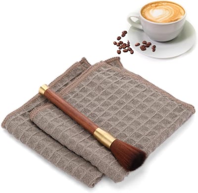 Allecto Plus - Koffieborstel voor Multifunctioneel Koffiezetapparaat met Houten Handvat Professionele Reinigingsset met 2 Doeken