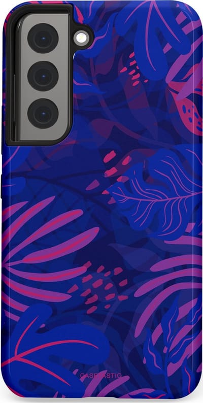 Casetastic hoesje geschikt voor Samsung Galaxy S22 - Dubbellaagse bescherming - Neon jungle blad - Fashion Case - Donkerblauw Lavendel Roze
