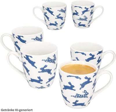 B. 6-delige set TOM Jumbo-mokken met blauwe konijnen van porselein – 2077650