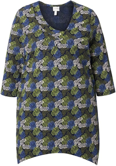Ulla Popken - Dames - T-shirt puntzoom V-hals 3/4-mouwen biologisch katoen - Marine - Maat 42+