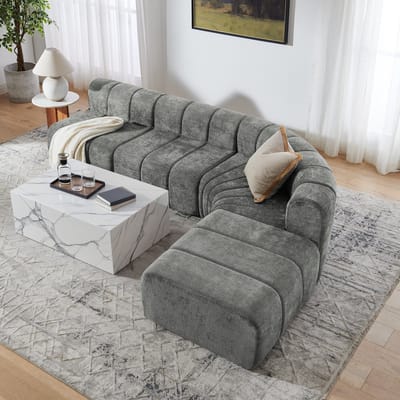 Modulaire Hoekbank 4-Zitsbank - L-Vormige Bank Grijs Chenille Sofa Compressie Modulair Systeem Flexibele Opstelling