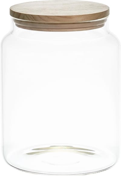Glazen Voorraadpot 2,4 Liter met Houten Deksel – Luchtdichte Opbergpot voor Keuken, Droge Ingrediënten & Kruiden – Transparant Glas
