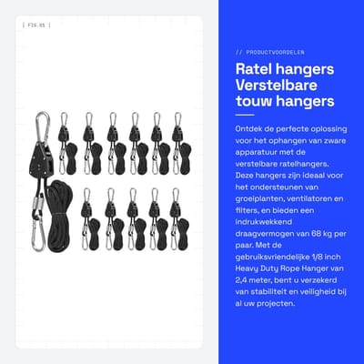 Dailygoody - Ratel hangers - Verstelbare touw hangers - 68 kg