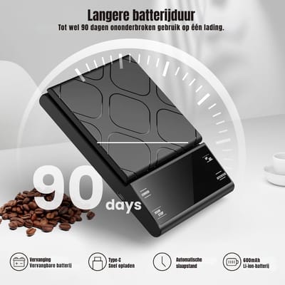 Aura® Koffie Weegschaal - Weegschaal - Scale 0.5 tot 5000 Gram - Zwart - 4cm x 15cm x 22cm