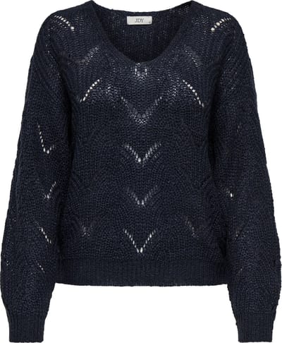 V-Neck Long Sleeve Knitwear with Acrylic-Synthetic Blend Wo - Blue