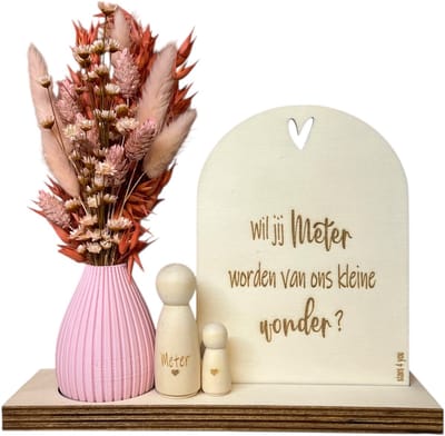 Geschenkbox Wil jij mijn METER zijn? | ROZE | VAASJE | droogbloemen | meter vragen | meter worden | peettante vragen | peettante worden | cadeau | doosje met een vraag