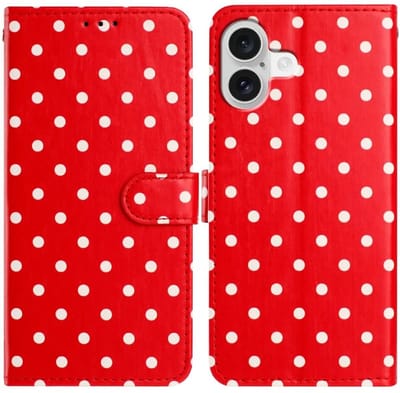 Hoesje Geschikt voor Apple iPhone 17 | Polka Dot Wallet Book Case | Portemonnee Hoesje | 3 Pasjes | Magneetsluiting | Stand Functie | Rood