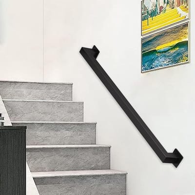 Trapleuning Set - Muursteun Leuning - Veilig Trap Lopen - Smeedijzer Vierkante Buis - Tot 600cm Maatwerk - Zwart