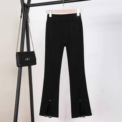 Lente en Herfst Nieuwe Elastische Broek Split Kant Legging Dragen Hoorns Negen Punten Damesbroek Irregulair XXXL