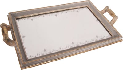 Baroque - Decoratief dienblad - Dienblad met Spiegel 43 cm - Grijs - Resin - 2.5x43x25 - Polyresin