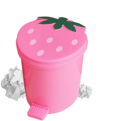 Mini Prullenbak - Afvalbakje Deksel - Bureau Opruimen - Schattig Aardbei Design - 10x9x10.5cm - Roze