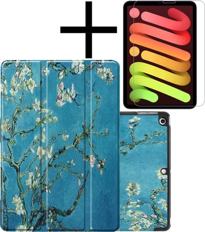Hoes - Geschikt voor Apple iPad Mini 6 (2021) - 8.3 inch - 6e Generatie - Met Screenprotector - Trifold Bookcase - Hard Cover - Hardcover Book Case - Tablet Hoesje - Bloesem