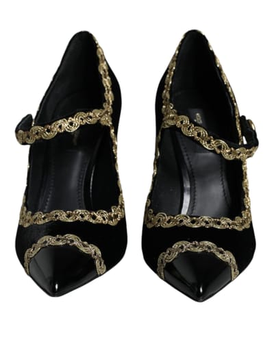 Dolce & Gabbana Zwarte Mary Janes Velvet Gouden Pumps schoenen