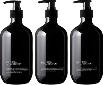 The Spa Collection Gum Tree - Shampoo + Conditioner + Handzeep - 475 ml stijlvolle zwarte pompfles - Set van 3 stuks