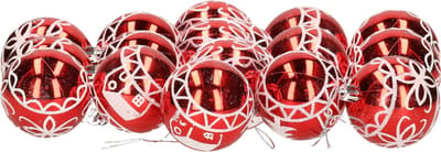 18x stuks gedecoreerde kerstballen rood kunststof diameter 6 cm - Kerstboom versiering