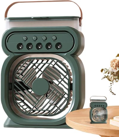 Ventilator met nevel - Luchtkoeler bevochtiger - Persoonlijke verkoeling - 7 sfeerverlichting kleuren - 450ml reservoir - Groen