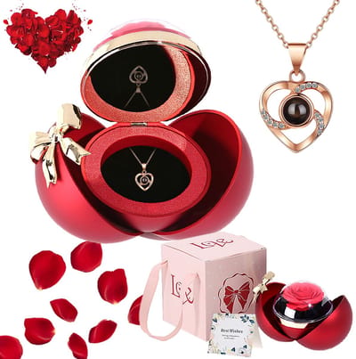 Cadeaus met geconserveerde rozen, exclusief voor vrouwen. Inclusief een doosje met eeuwige rozen en een hartvormige ketting. Een romantisch "Ik hou van je"-cadeau. Geschikt voor echtgenotes, moeders