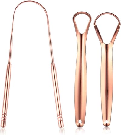 Tongreiniger Set - Mondverzorging Schraper - Frisse Adem - Roestvrij Staal - 3 Stuks - Roségoud