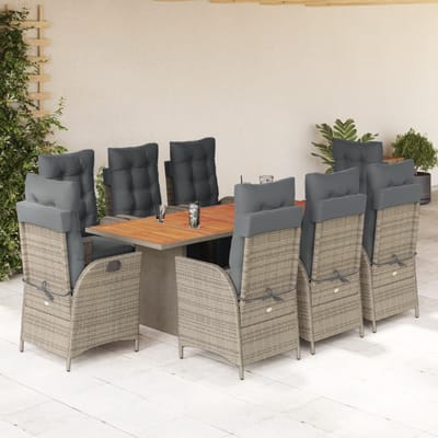 vidaXL - 9-delige - Tuinset - met - kussens - poly - rattan - grijs
