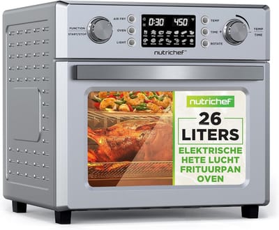 Elektrische Airfryer Oven - Heteluchtfriteuse Combi Oven - Gezond Koken - 360° Hete Lucht Circulatie - 26 Liter - Zilver