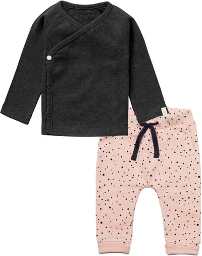 Noppies - Kledingset - 2delig - Broek Bobby peach - Overslagshirt Nanyuki Dark Grey - Maat 68