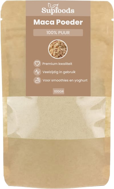 Maca Poeder 100% Puur - 100g - Premium 4 Soorten Maca Mix (Rood, Paars, Geel en Zwarte Maca) - Voor Smoothies, Yoghurt & Bakken