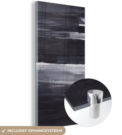 MuchoWow® Glasschilderij 60x120 cm - Schilderij acrylglas - Verf - Abstract - Zwart - Foto op glas - Schilderijen