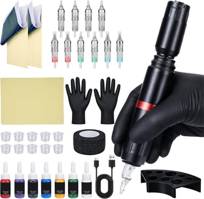 HEZIVO® Professionele Tattoo Machine - Complete Set - Met 7 Inktsoorten en 10 Naalden