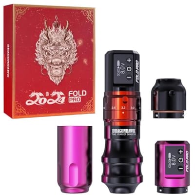 Draadloze Tattoo Pen met Aanpasbare Slaglengte en Batterij - Year of Dragon Edition (Rood)