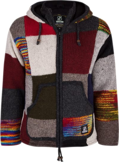 Gebreid Wollen Heren/Uni Vest van Schapenwol met Polyester Fleece voering en vaste capuchon met binnenkraag - SHAKALOHA - M Patch NH S