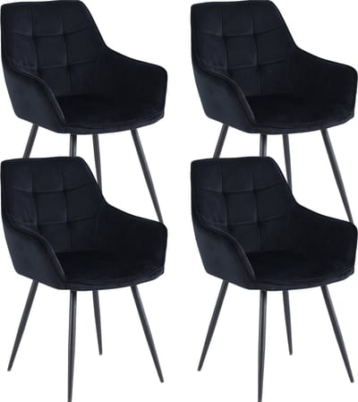 Colenis® - Oriana Eetkamerstoelen - Set Van 4 - Zwart - Fluweel - Velvet - Industrieel