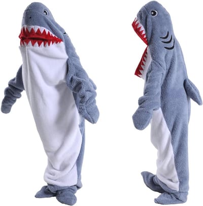 Gezellige Deken Hoodie Onesie voor Volwassenen en Kinderen - Zachte Haaienkostuum Pyjama
