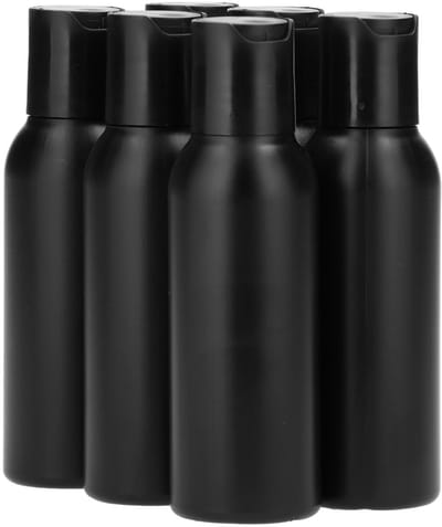 6 x 100 ml ronde fles HDPE zwart + Disc-Top zwart - BPA Vrij - Niet Breekbaar - Plastic Flesjes Navulbaar - Met Dop - Lege Flessen - 6 stuks.