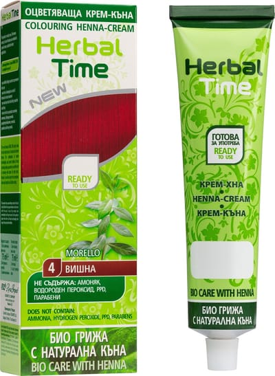 Herbal Time Henna Haarverf Morello – Zwart-Rode Semi Permanente Haarkleuring – zonder Ammoniak/Peroxide/PPD – Natuurlijke Bio Haarkleuring – 75ml