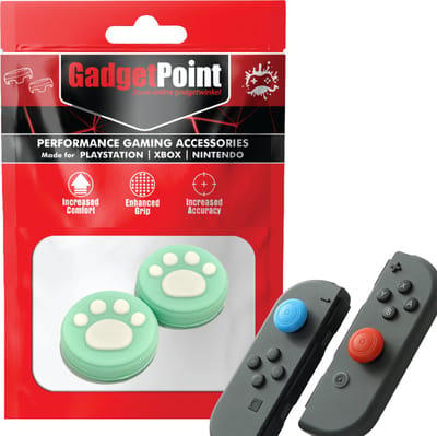 Gadgetpoint - Thumb Grips voor Nintendo Switch Joy-Con Controllers - Gaming Thumbgrips - Performance Anti-Slip Thumbsticks - Bescherming Accessoires - Pootjes - Groen met Wit