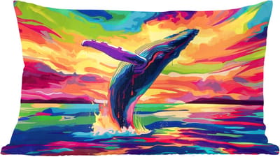 Sierkussens - Kussentjes Woonkamer - 60x40 cm - Zonsondergang - Walvis - Geschilderd - Kleurrijk